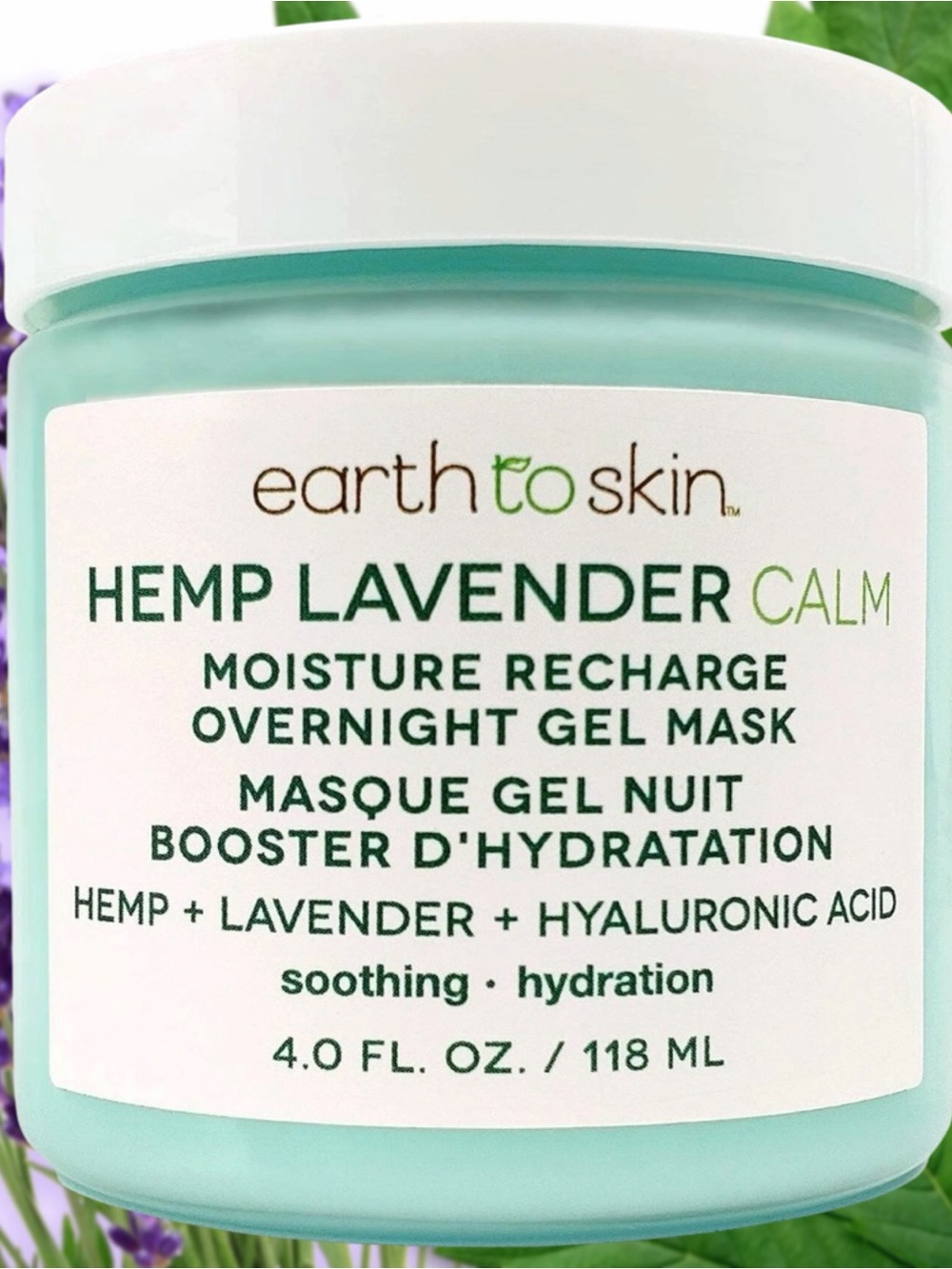 Hemp Lavender Moisture Recharge Overnight Gel Mask ~ Earth to Skin 4fl oz ~ NEW